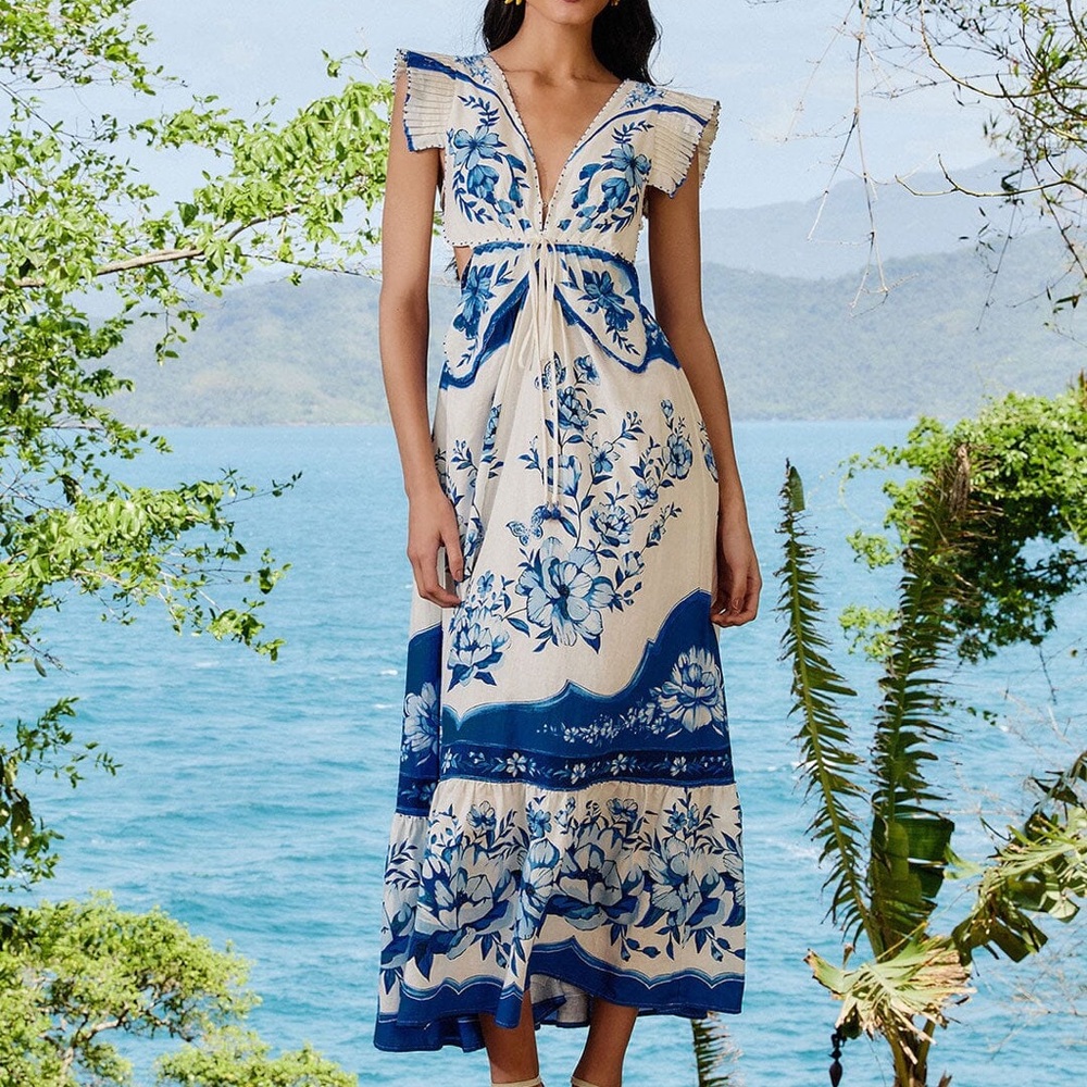 NWT—Off-White Porcelain Garden Butterlfy Lenzing™ Ecovero™ Euroflax™ Midi Dress